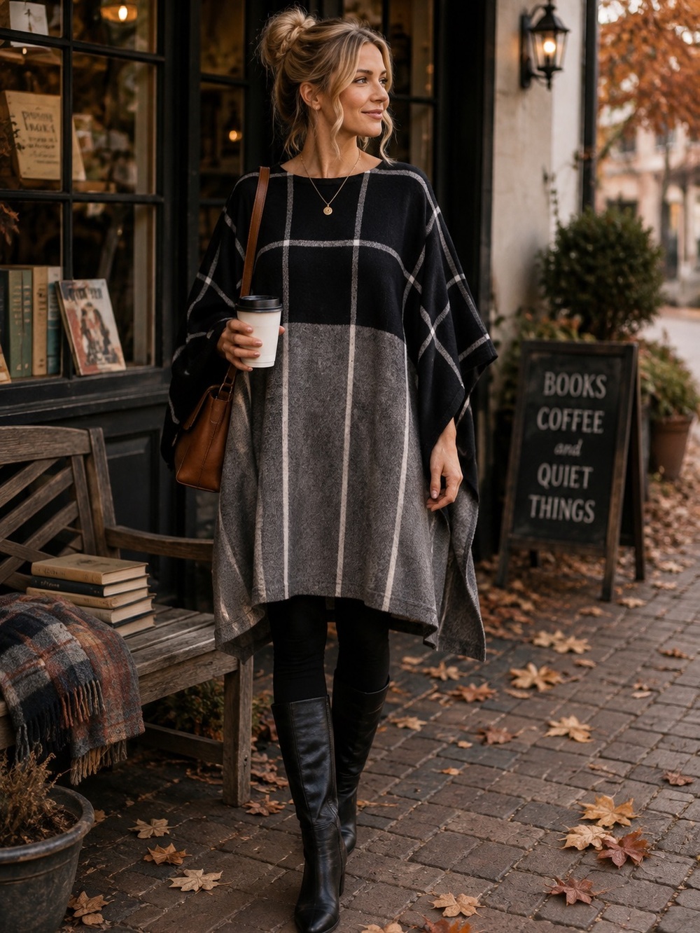 A New Day Black Gray Plaid Oversized Poncho OSFM Cabincore
Cozycore